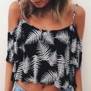 AVA SKY B&W Fern Adjustable Cold-Shoulder Top